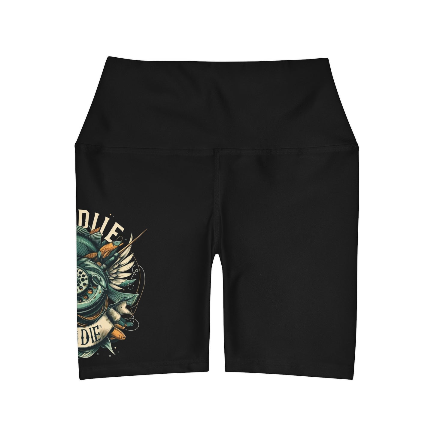 J - Fly or Die Fishing - High Waisted Yoga Shorts (AOP)