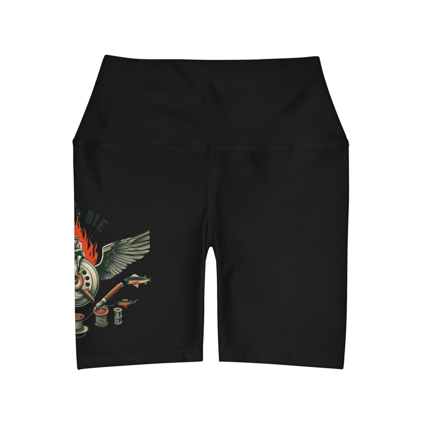 J - Fly or Die Fishing - High Waisted Yoga Shorts (AOP)