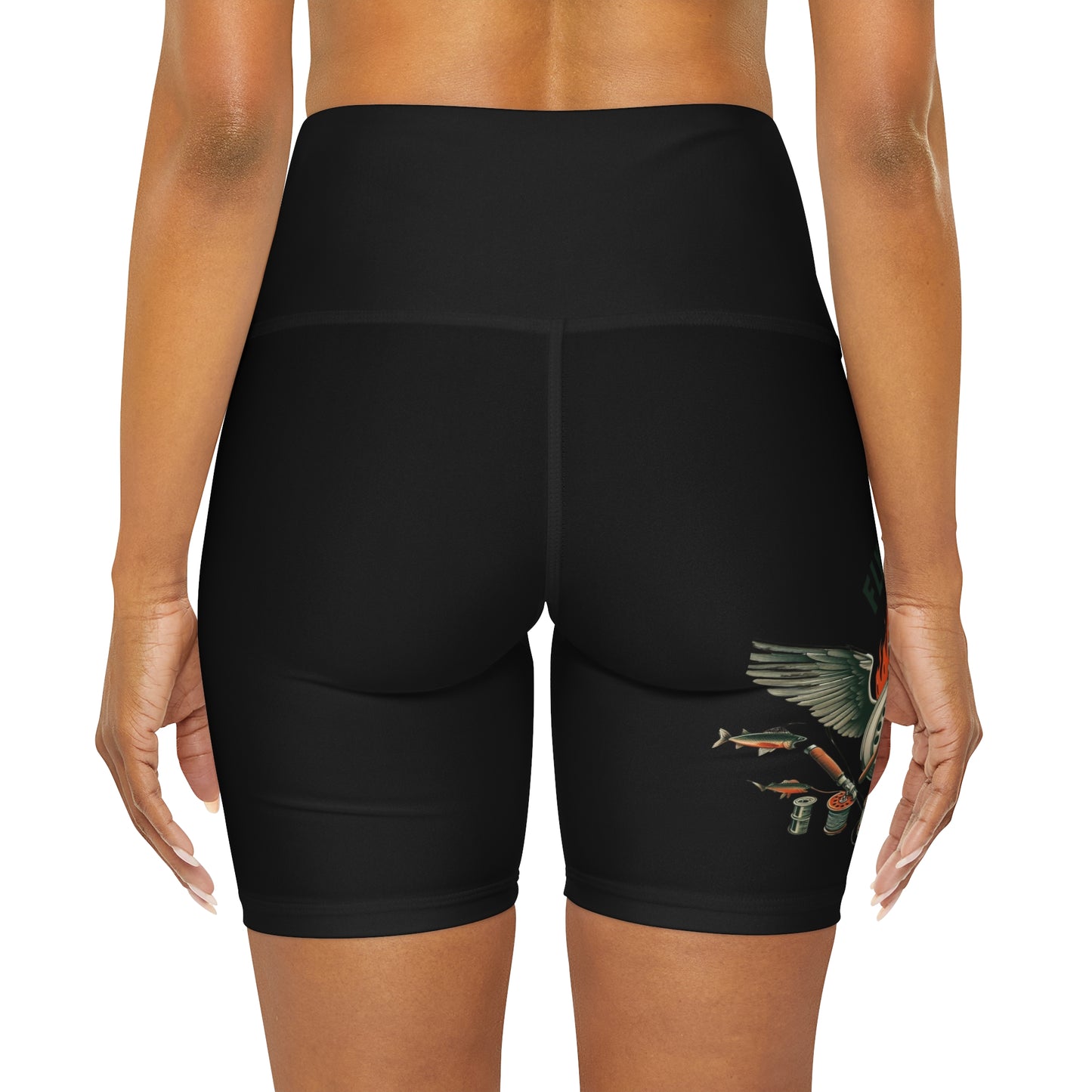 J - Fly or Die Fishing - High Waisted Yoga Shorts (AOP)