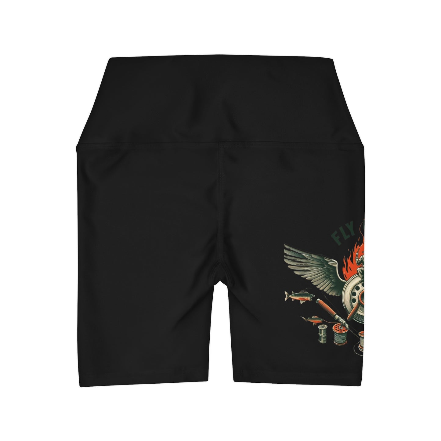 J - Fly or Die Fishing - High Waisted Yoga Shorts (AOP)