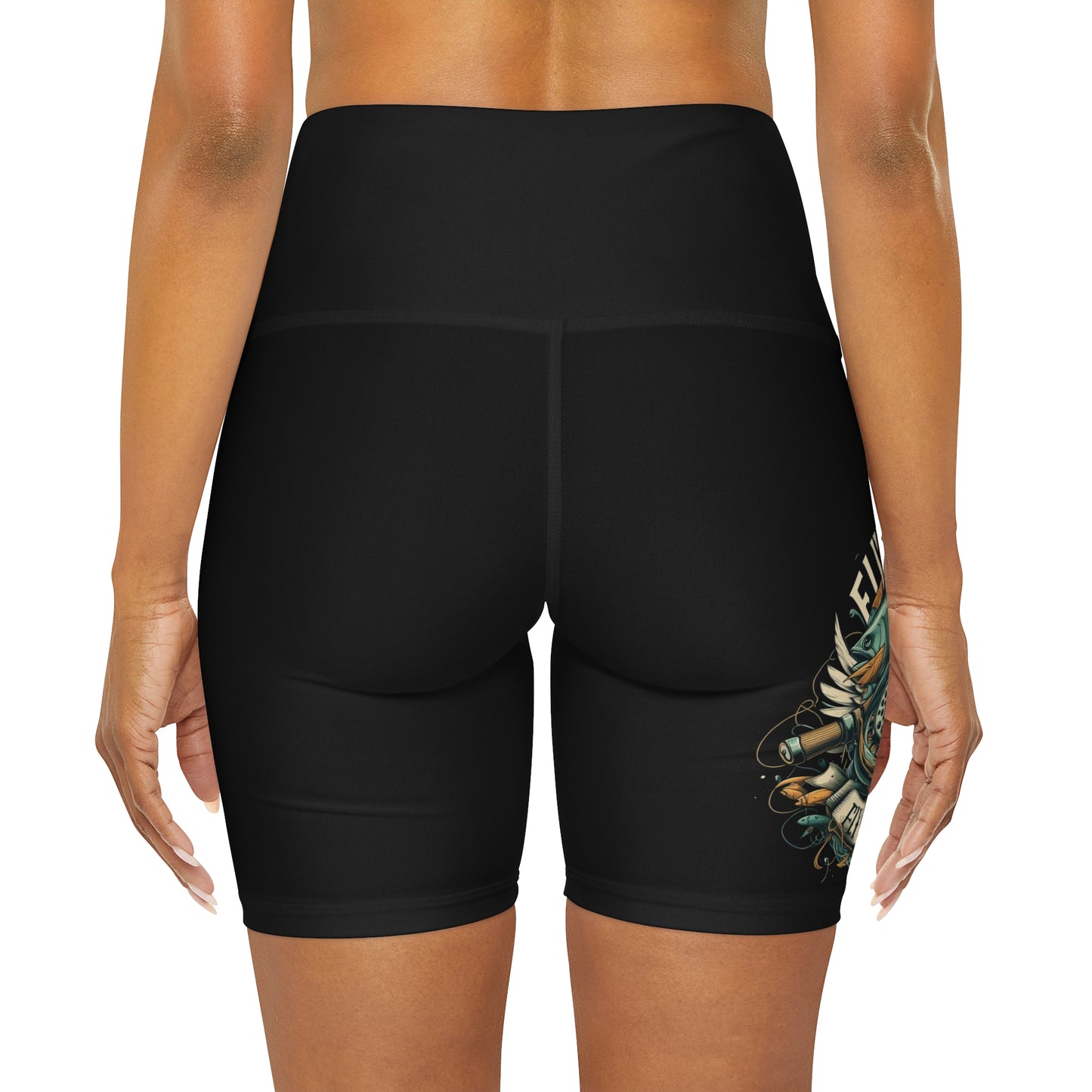 J - Fly or Die Fishing - High Waisted Yoga Shorts (AOP)
