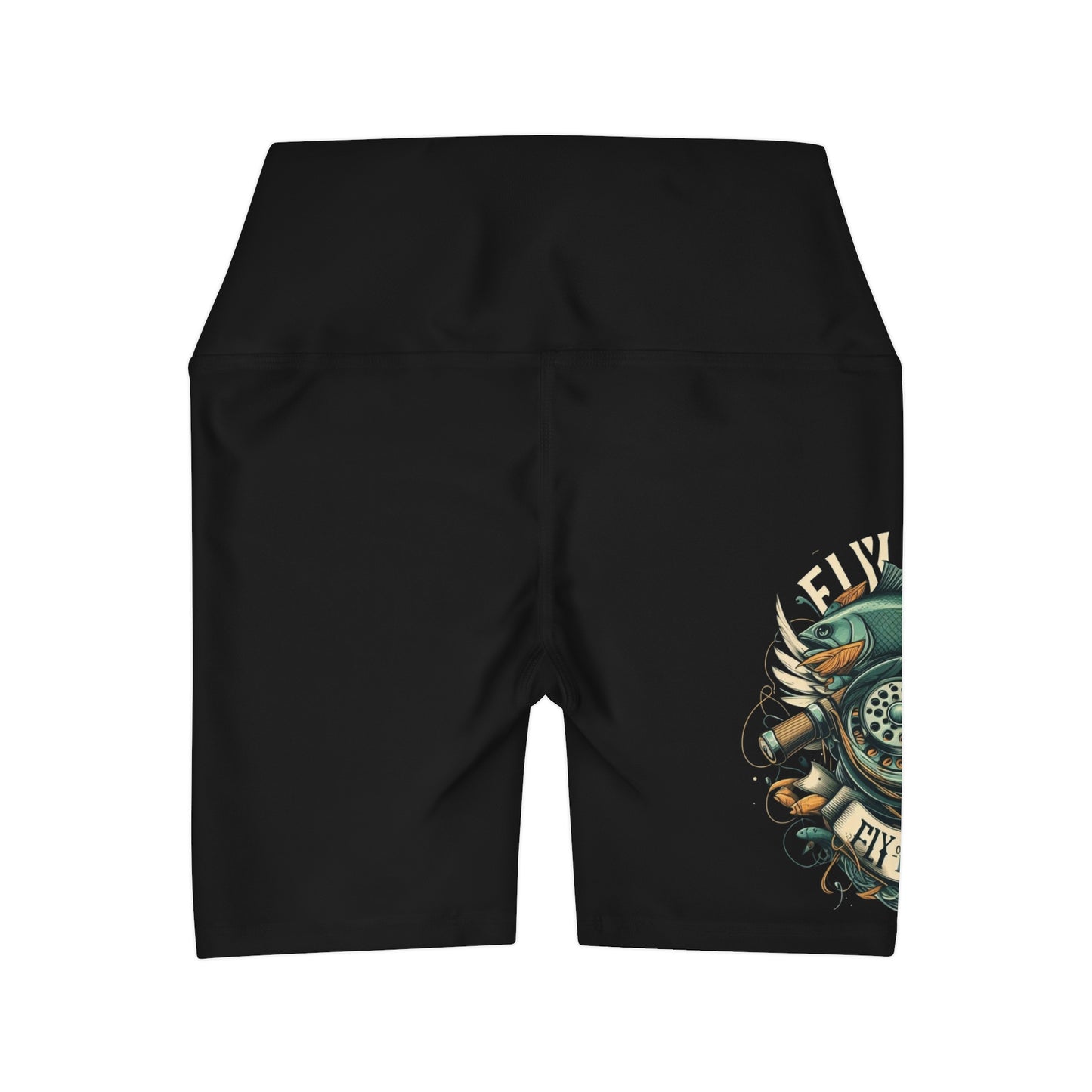J - Fly or Die Fishing - High Waisted Yoga Shorts (AOP)