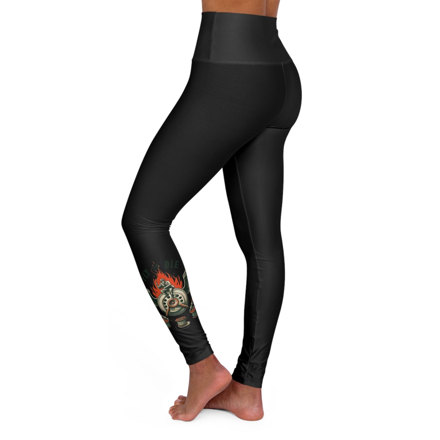 H - Fly or Die Fishing - High Waisted Yoga Leggings (AOP)