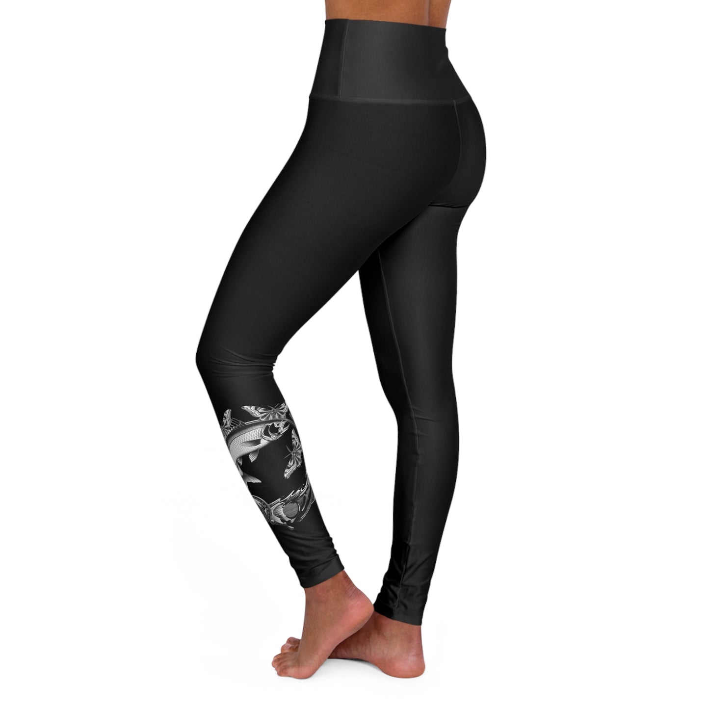 H - Fly or Die Fishing - High Waisted Yoga Leggings (AOP)
